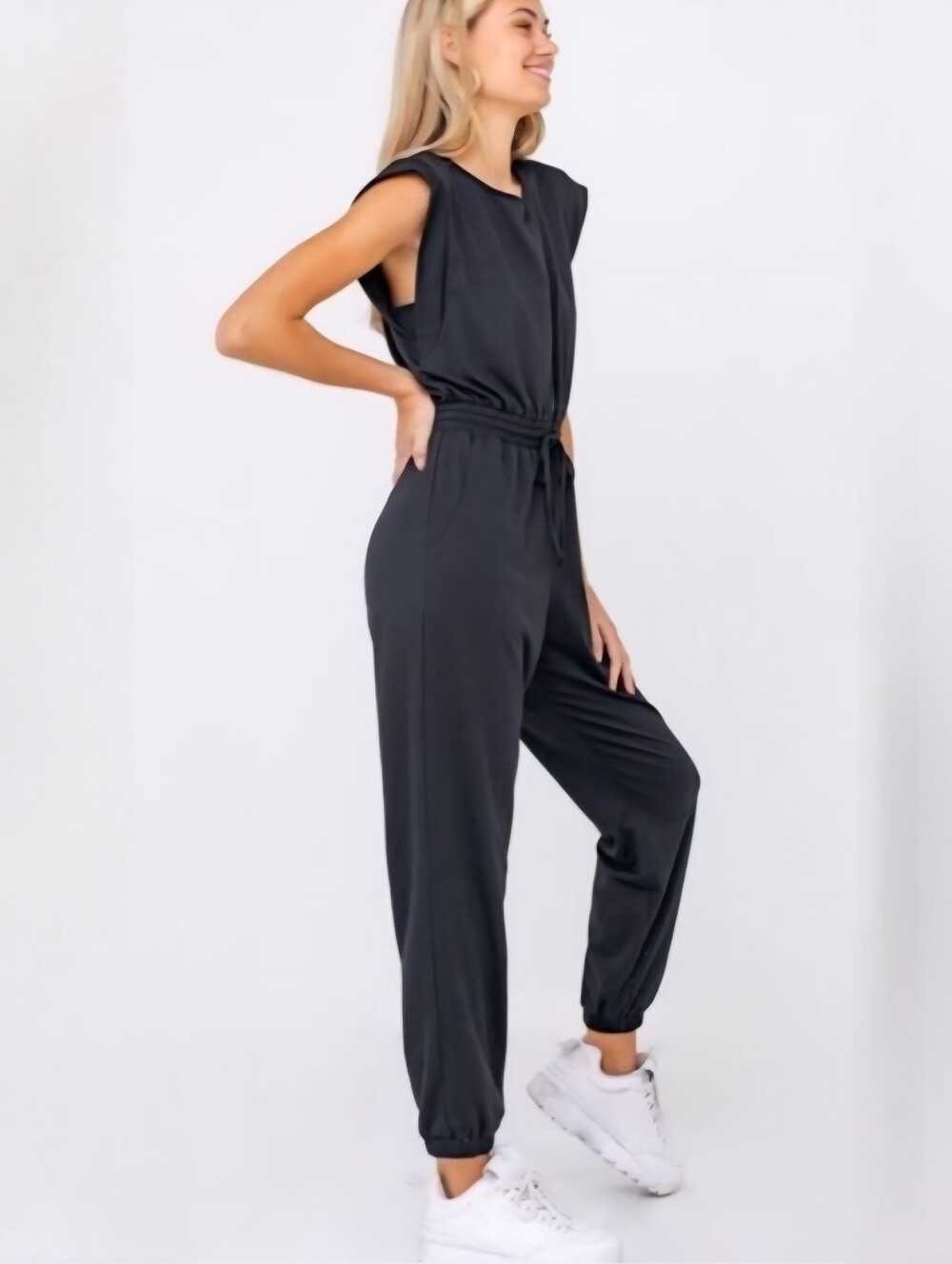 PACT Organic Cotton Black Relaxed Muscle Tee Drawstring Jogger Jumpsuit